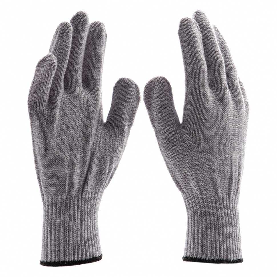 Перчатки трикотажные, акрил, серое мулине, оверлок Россия Сибртех Садовые перчатки фото, изображение